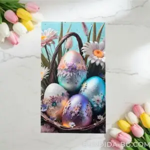 Великденска хавлиена кърпа „Кошница с цветни яйца“