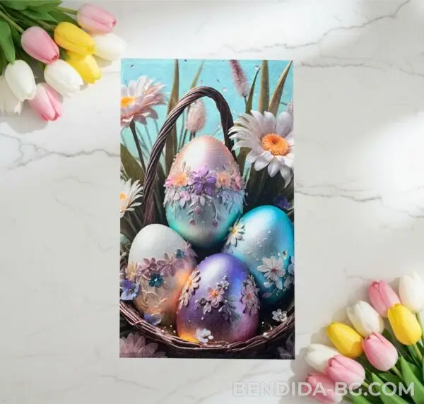 Великденска хавлиена кърпа „Кошница с цветни яйца“