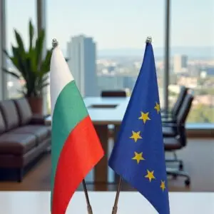 2-nikel.jpg Двойна настолна стойка хром-никел със знамена по избор на клиента