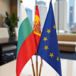 Тройна настолна стойка месинг със знамена по избор на клиента
