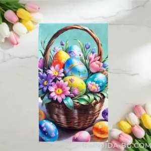 4-1-1.jpg Великденска хавлиена кърпа „Цветна Великденска кошница“