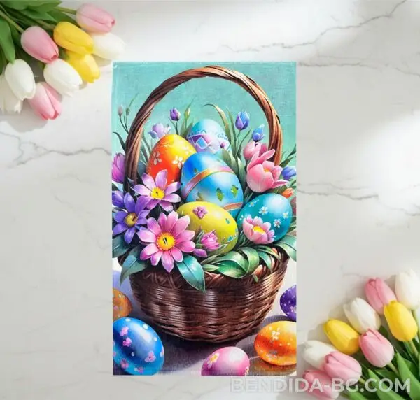 4-1-1.jpg Великденска хавлиена кърпа „Цветна Великденска кошница“