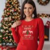 Коледна дамска червена блуза „Merry Christmas“ с цветна щампа