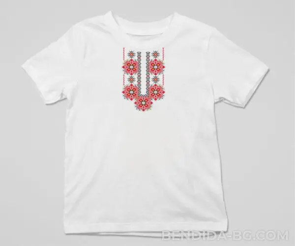 byala-teniska-bojur.jpg Детска тениска с шевица - „Пролетни божури“ за момче и момиче