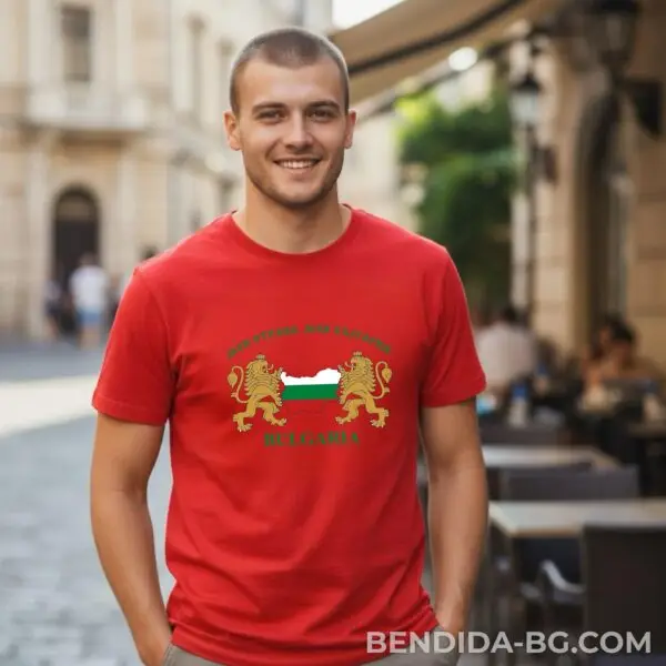chervena.jpg Мъжка тениска "Моя страна, моя България!" в червено