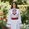 Дамска дълга риза с фолклорни мотиви и дантела, вдъхновена от българския фолклор