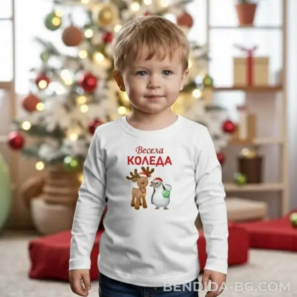 describe-a-change-48f6550f-180b-4988-bf67-299fa1aa4bb2.jpeg Детска коледна бяла блуза с елен и пингвин - за момиче и момче