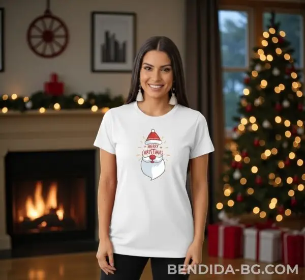 Коледна дамска бяла тениска с надпис “Merry Christmas“