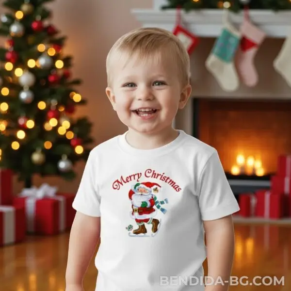 describe-a-change-761b119d-95d1-4679-8e21-67c0dc7f0724.jpg Коледна детска бяла тениска за момче и момиче с надпис “Merry Christmas“