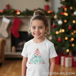 describe-a-change-b22d8d91-48df-4d90-9491-caac936ca557.jpg Коледна детска бяла тениска за момче и момиче с надпис “Merry Christmas“