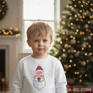 Детска коледна бяла ватирана блуза с надпис „Merry Christmas“- за момиче и момче
