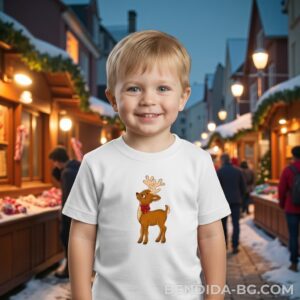 describe-a-change-b97bd5b3-c5bc-45f3-aff0-f6e719f6e78f.jpg Коледна детска бяла тениска за момче и момиче с еленче