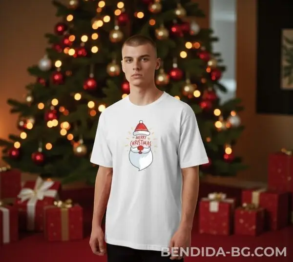 Коледна мъжка бяла тениска с надпис “Merry Christmas“