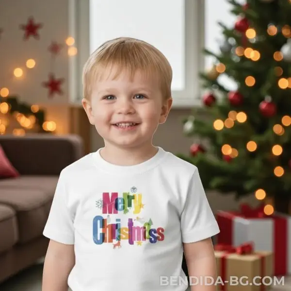 describe-a-change-e5b16d95-3c40-49db-9d4d-f02173561a90.jpg Коледна детска бяла тениска за момче и момиче с надпис “Merry Christmas“