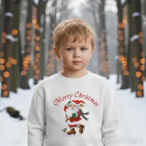 Детска коледна бяла ватирана блуза с Дядо Коледа и надпис „Merry Christmas“ – за момиче и момче