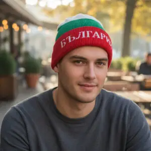 Трикольорна шапка с надпис „България“