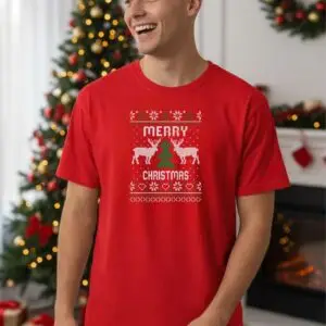 Коледна мъжка червена тениска с надпис “Merry Christmas“