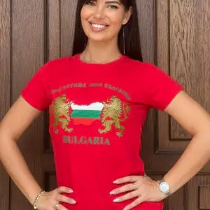 Дамска тениска с печат “Моя страна, моя България!” в червено