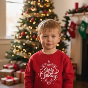 Детска коледна червена ватирана блуза с надпис „Merry Christmas“- за момиче и момче