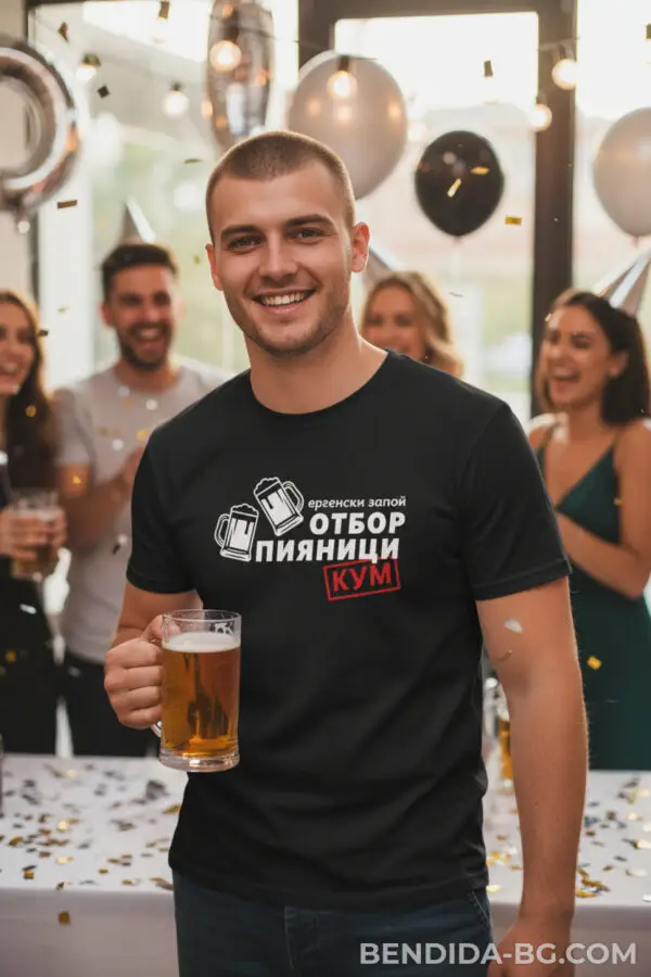 Тениска за ергенско парти - “Отбор пияници - Кум”