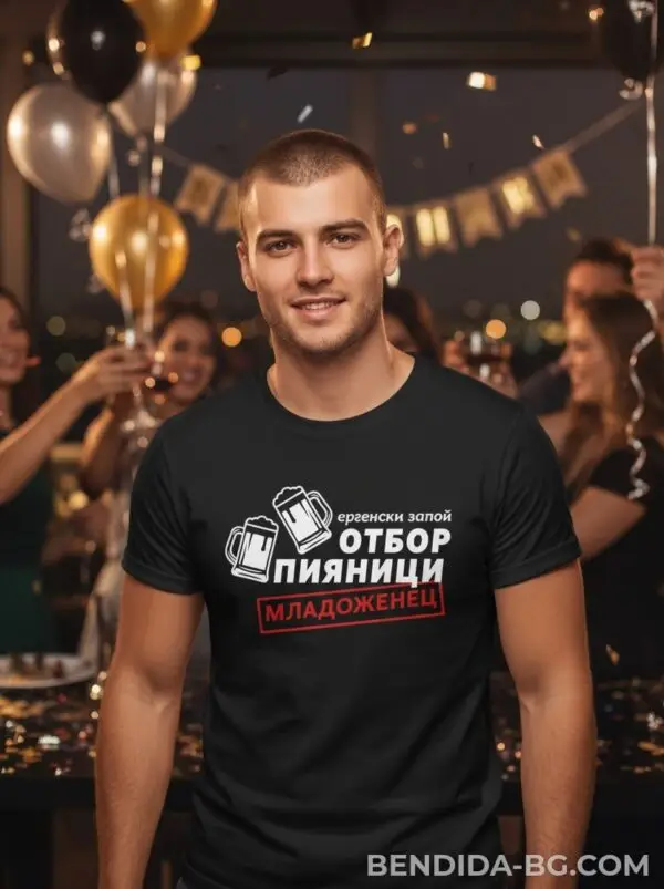 Тениска за ергенско парти - “Отбор пияници - Младоженец”