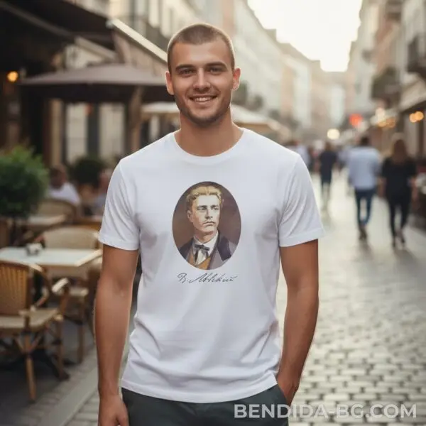 Мъжка бяла тениска с лика на Васил Левски