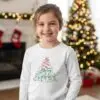 Детска коледна бяла блуза с елха и надпис „Merry Christmas“-за момиче и момче