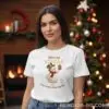 Коледна дамска бяла тениска със снежен човек