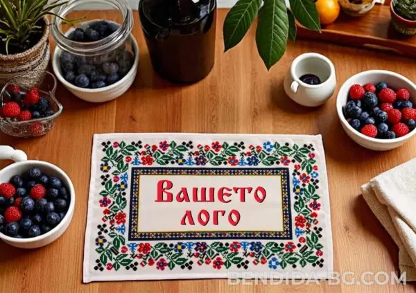 Правоъгълна текстилна покривка/кърпа с фолклорни мотиви
